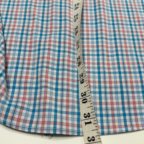 Peter Millar Mens Large Summer Comfort Shirt Long Sleeve Stretch Blue Pink Plaid - Picture 6 of 9